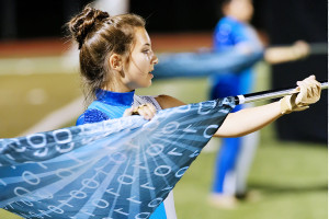 Princeton Panther Pride Marching Band colorguard member Kristen Robertson performs during halftime of the Sept. 25 non-district contest at Gainesville. Princeton closed out the first half of the season with a 33-6 win. For the full game story and additional photos see this weeks Sports.
