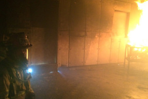 Firefighters practice live fire techniques at a training facility in Oklahoma.