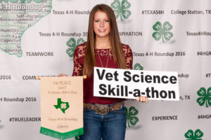 Lindsey Tarby was the overall winner in her division for the 4-H Vet Science Skillathon, which includes four parts of the contest, identification and written exams, skills practicum and communication. She placed 1st in written, 2nd in practicums, 1st in identification, 3rd in communication and ended as the individual with the most points overall.