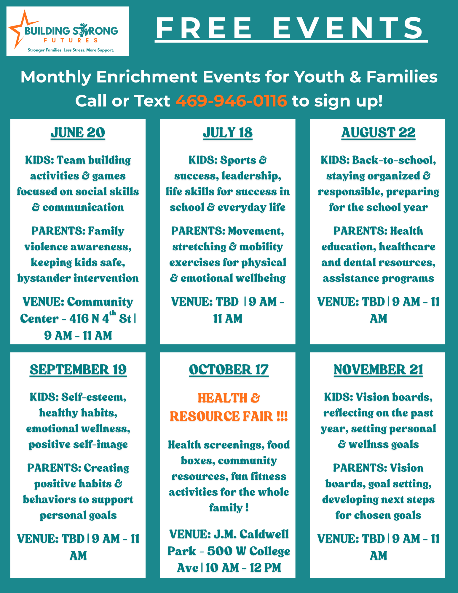 Building Strong Futures event calendar